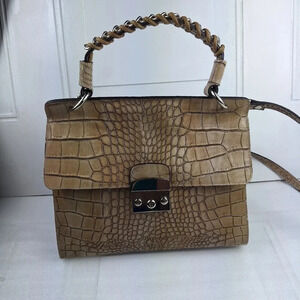 Claudia Firenze Croc Embossed Leather Cream Colored Satchel/ Bag